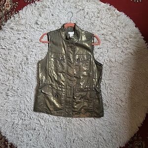 Chico's Gold Utility Vest Linen Blend Metallic Shiny Festive Chic - 0
